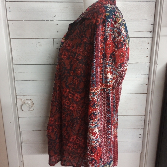 Intro Women's Large Floral Paisley Boho Print Point Collar Long Sleeve Tunic - Picture 5 of 12